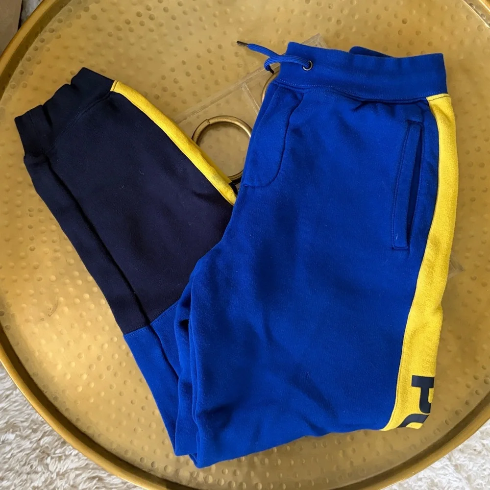 Ralph Lauren Blue and Yellow Colorblock Kids Joggers